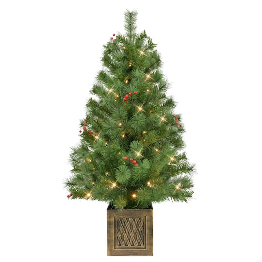 3.5ft. Pre-Lit Battery-Operated Potted Adorned Artificial Christmas Trees, Warm White LED Lights, 2ct.